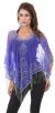Main image of Broad V-Neck Beaded Mesh Poncho with Fringes